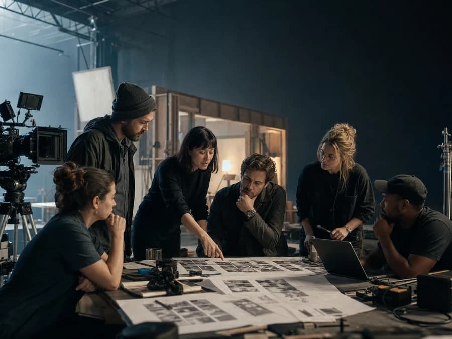 Film team in a working discussion